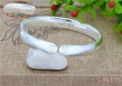 世禧首饰30克正品足银999.9手镯 双鱼戏莲花心经纯银开口手环